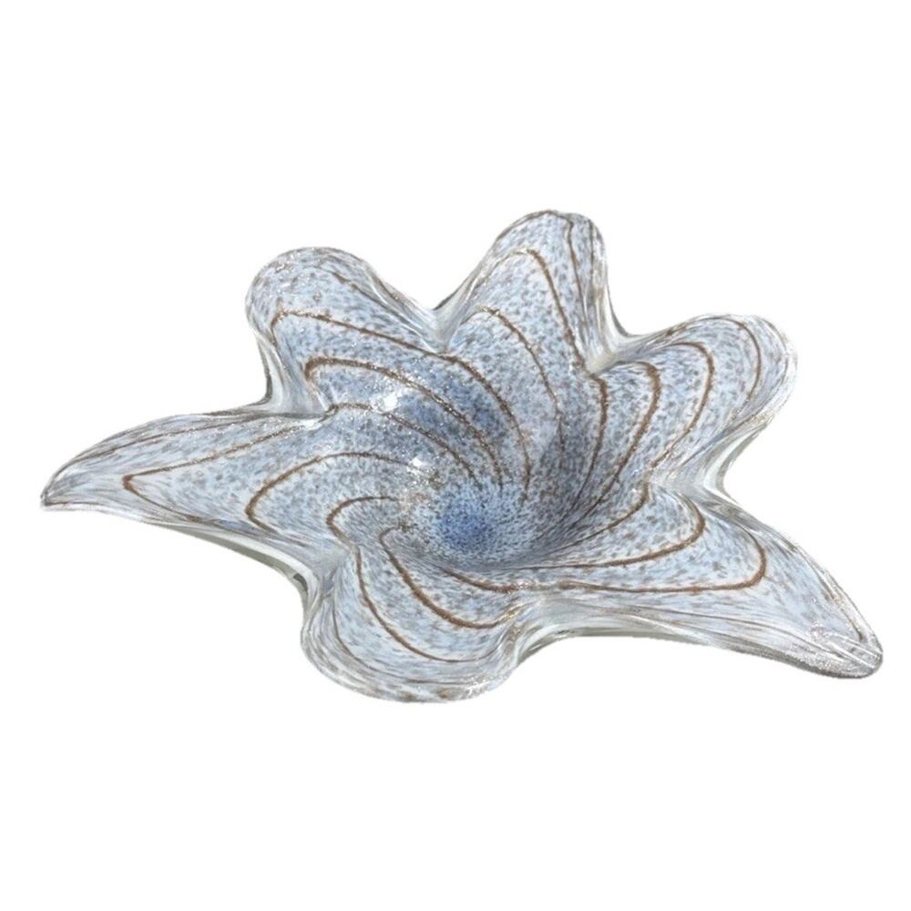 Fratelli Toso Pastels White Gold Swirl Leaf Glass Murano Nut Bowl
